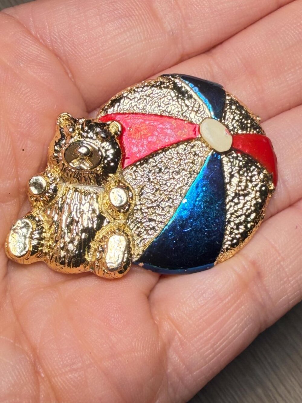 Gerrys Teddy Bear Beach Ball Brooch Vintage Summer